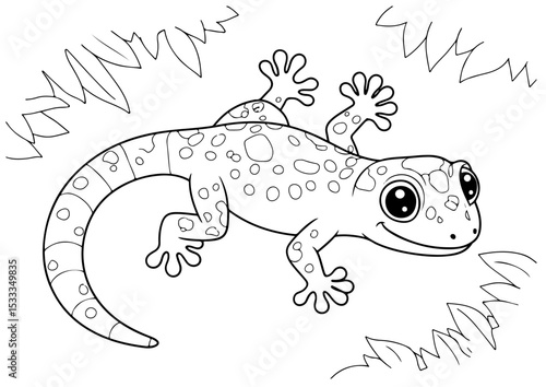gecko cartoon outline line art vector illustration for coloring page for chidren's kids, transparent background