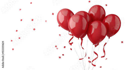 red balloons with ribbon on white background