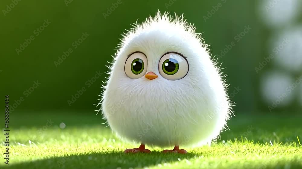 Cute Round White Bird with Big Green Eyes Cute Round White Bird with Big Green Eyes