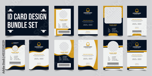 Creative company staff ID card design bundle set, Corporate business ID card layout with modern design template, 5 set collection.