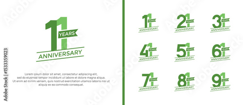 set of anniversary logo flat green color on white background for celebration moment