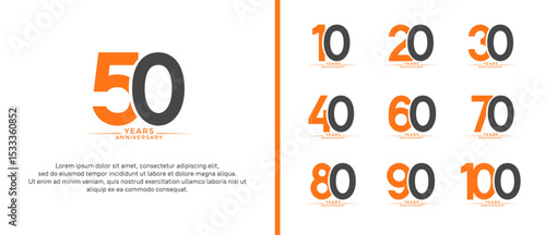 set of anniversary logo flat orange and black color on white background for celebration moment