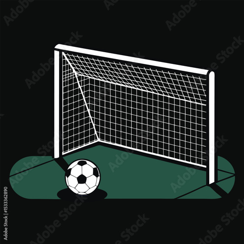 A soccer ball rests in the goal net on a green field, ready for the game