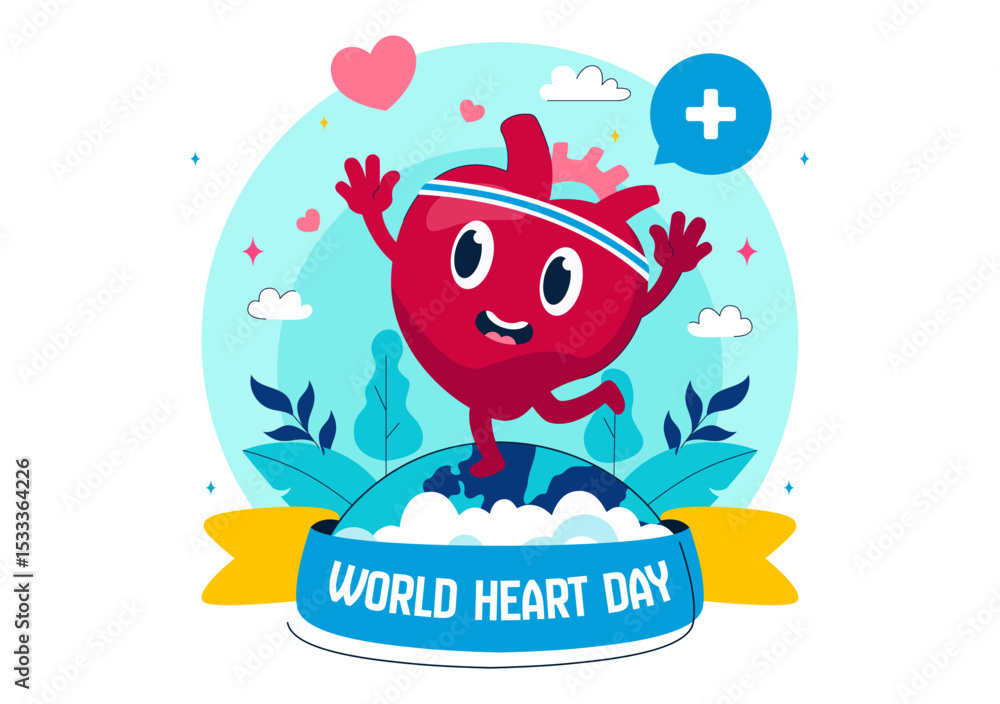 Obraz premium World Heart Day Vector Illustration on 29 September to Raise Awareness About the Importance of Healthcare and Disease Prevention in a Background