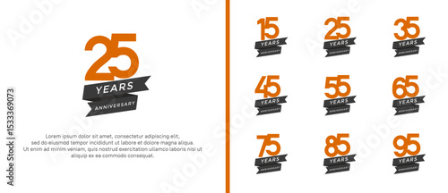 set of anniversary logo flat orange color on white background for celebration moment