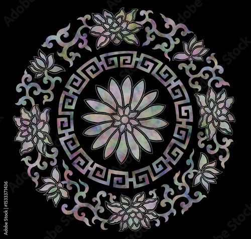 자개 전통 원형 문양 일러스트 | Korean Mother-of-Pearl Circular Pattern