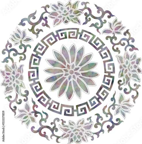 자개 전통 원형 문양 일러스트 | Korean Mother-of-Pearl Circular Pattern