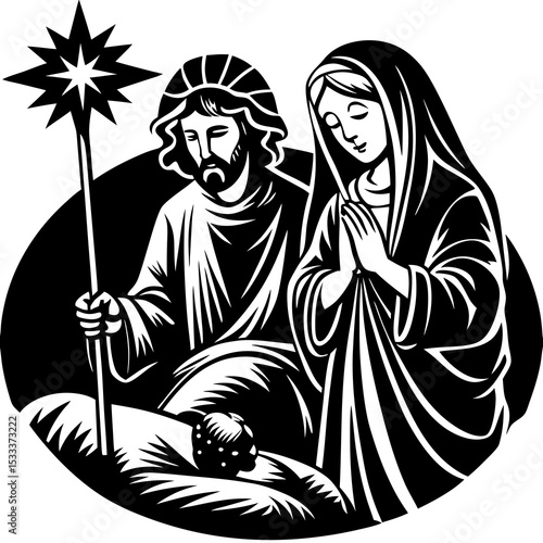 Nativity Mary and Joseph Christmas vector Illustration