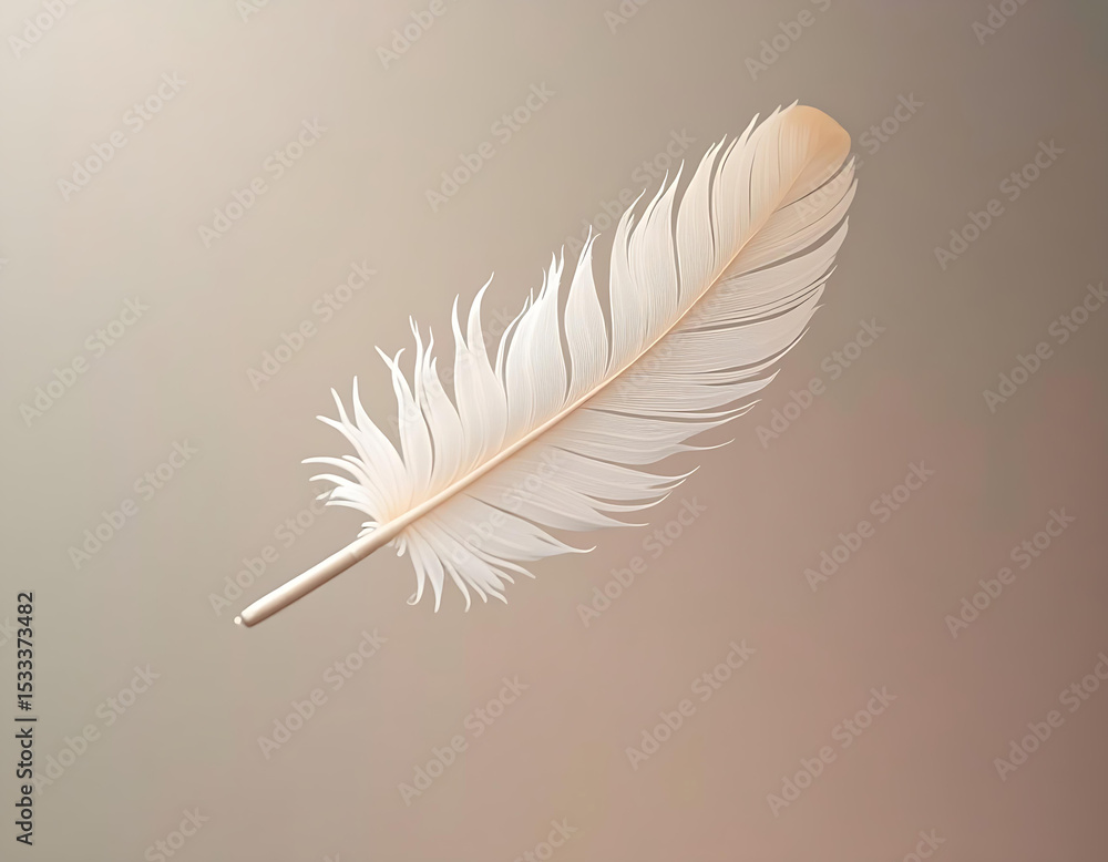 Obraz premium Single White Feather on Beige Background