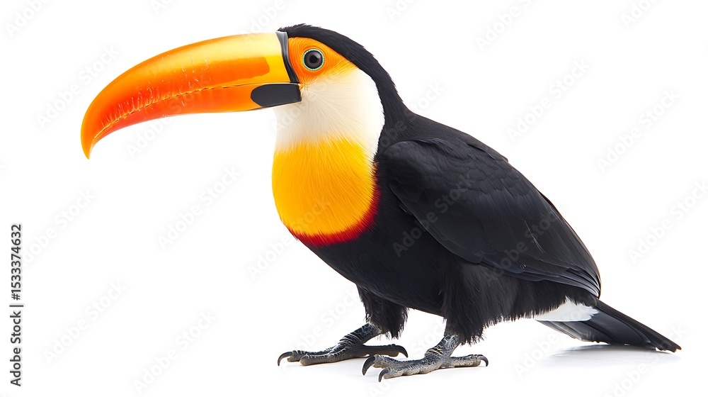 Fototapeta premium Toucan on the branch isolated on white background, clipping path