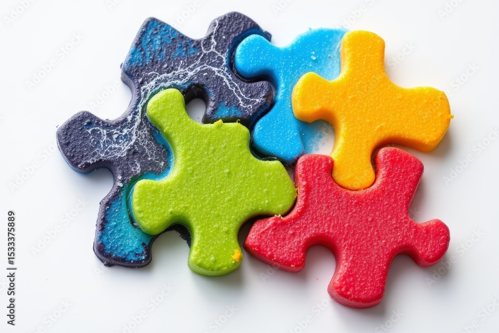 Fototapeta premium Colorful Puzzle Pieces Connected on White