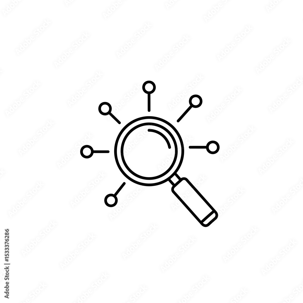 Magnifying Glass Analyzing Network Data, Digital Connection, Line Icon for Search Engine Optimization, Connectivity, and Data Analysis Solutions Magnifying Glass Analyzing Network Data, Digital Connection, Line Icon for Search Engine Optimization, Connectivity, and Data Analysis Solutions