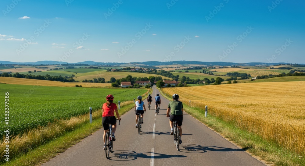 Fototapeta premium Cycling through Golden Fields: A Serene Summer Day