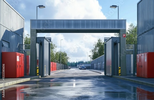 Modern Industrial Entrance Gate on a Country Road