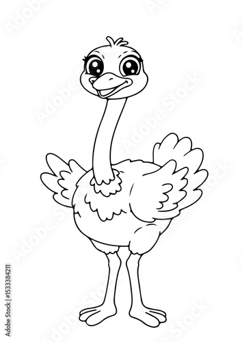 ostrich cartoon outline line art vector illustration for coloring page for chidren's kids, transparent background