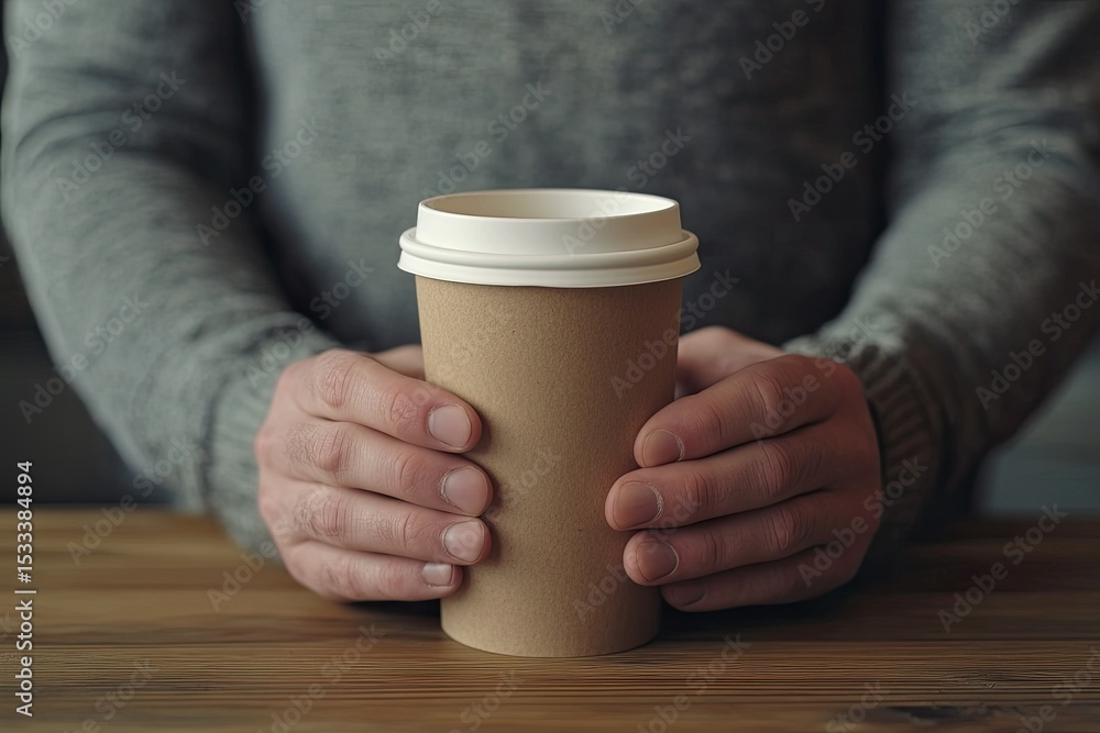 High Detail Image of Midsection of Man Holding Coffee Cup on Table High Detail Image of Midsection of Man Holding Coffee Cup on Table