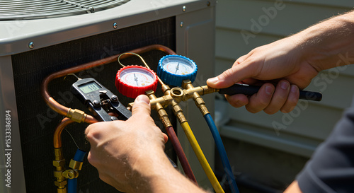 HVAC Technician Inspecting Air Conditioner