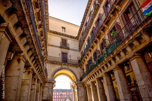 Madrid, Spain - May 31, 2025: Views of typical architecture in the Centro district of Madrid in Spain
