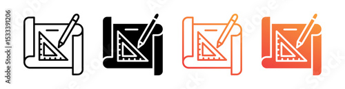 Blueprint Multiple Style Icon Set Vector 
