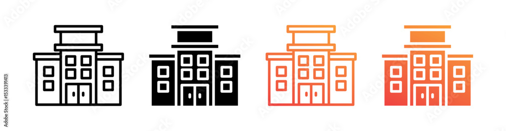 Building Multiple Style Icon Set Vector Building Multiple Style Icon Set Vector