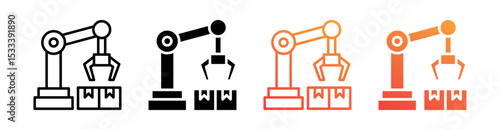 Industrial Robot Multiple Style Icon Set Vector 