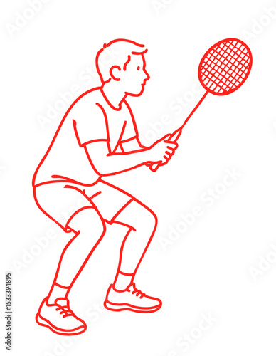 Badminton Players Defensive block stance (racket in front, knees bent) Ready for Action