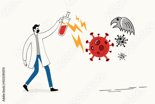 Coronavirus COVID-19 medicine or vaccine discovery, drugs to cure COVID-19 flu concept, doctor holding big tablet medicine or drugs with recovery effect to kill Coronavirus pathogen to melt to death.