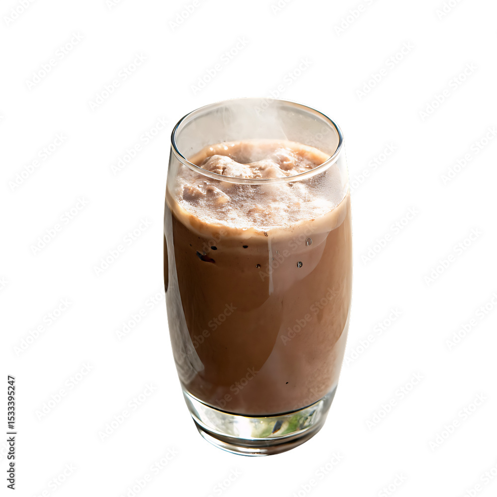 A tall glass of chilled chocolate milk or cold cocoa isolated on a transparent background A tall glass of chilled chocolate milk or cold cocoa isolated on a transparent background