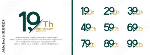 set of anniversary logo style with slash. vector design green and brown color for celebration