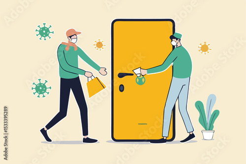 Cleaning or disinfect door handle to prevent Coronavirus COVID-19 outbreak concept, cleaning service workers spray disinfectant alcohol or sanitiser and using cloth to clean Coronavirus pathogens.