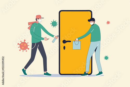 Cleaning or disinfect door handle to prevent Coronavirus COVID-19 outbreak concept, cleaning service workers spray disinfectant alcohol or sanitiser and using cloth to clean Coronavirus pathogens.