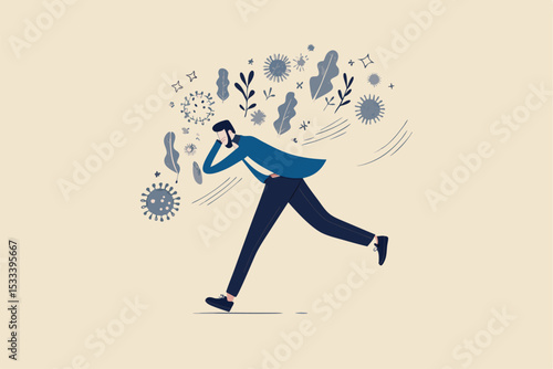 Coronavirus COVID-19 infect paranoid, panic, fear or nervous from social distancing, solitude or self isolation concept, man running with fear, paranoia about COVID-19 Coronavirus infectious disease