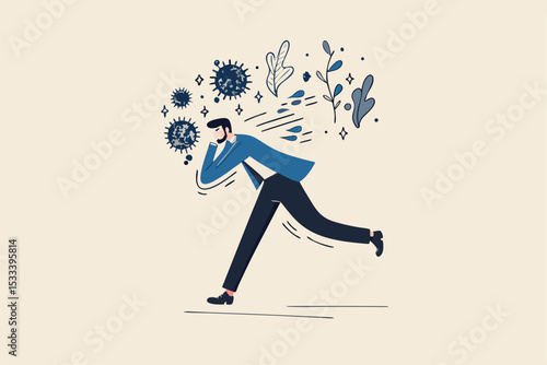 Coronavirus COVID-19 infect paranoid, panic, fear or nervous from social distancing, solitude or self isolation concept, man running with fear, paranoia about COVID-19 Coronavirus infectious disease