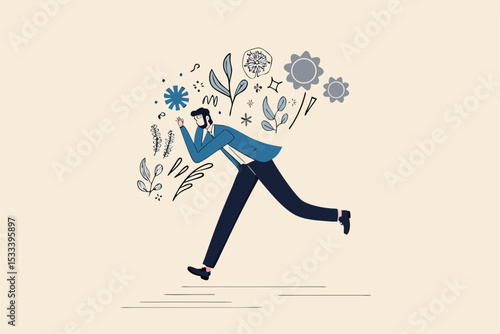 Coronavirus COVID-19 infect paranoid, panic, fear or nervous from social distancing, solitude or self isolation concept, man running with fear, paranoia about COVID-19 Coronavirus infectious disease