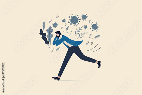 Coronavirus COVID-19 infect paranoid, panic, fear or nervous from social distancing, solitude or self isolation concept, man running with fear, paranoia about COVID-19 Coronavirus infectious disease