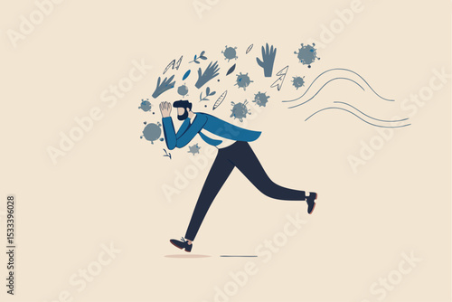 Coronavirus COVID-19 infect paranoid, panic, fear or nervous from social distancing, solitude or self isolation concept, man running with fear, paranoia about COVID-19 Coronavirus infectious disease
