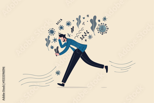 Coronavirus COVID-19 infect paranoid, panic, fear or nervous from social distancing, solitude or self isolation concept, man running with fear, paranoia about COVID-19 Coronavirus infectious disease