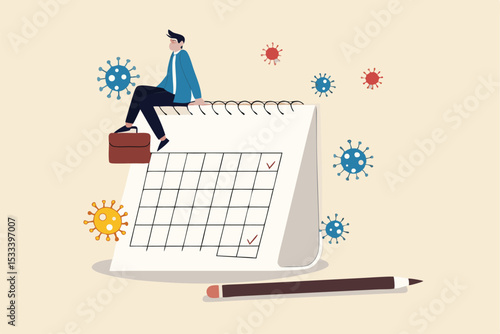 Coronavirus COVID-19 quarantine schedule calendar, plan for reopen business after COVID-19 lockdown concept, businessman business owner sitting on desktop calendar thinking about plan after lockdown.