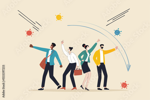 Herd immunity, immunized people who cured from Coronavirus COVID-19 viral disease concept, people wearing face mask together with shield or guard effect to protect from infection Coronavirus pathogen.