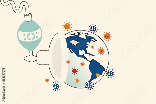 COVID-19 novel Coronavirus pandemic disease, world spreading outbreak in critical concept, planet earth or world globe with map of Americas United States using resuscitator, COVID-19 virus pathogens.