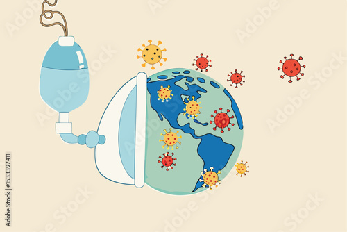 COVID-19 novel Coronavirus pandemic disease, world spreading outbreak in critical concept, planet earth or world globe with map of Americas United States using resuscitator, COVID-19 virus pathogens.