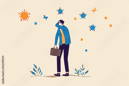 Coronavirus COVID-19 prevention cough elbow, cover your mouth and nose with forearm or elbow when sneeze or cough, man with Coronavirus flu cover his mouth with forearm while sneezing or coughing.