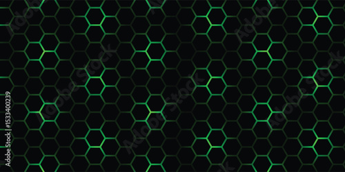 Hexagonal cyberspace green background. Hexagon grid tech pattern.