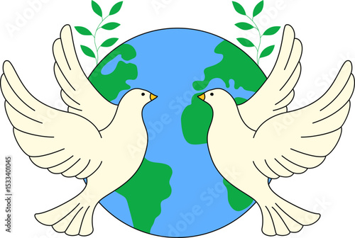 International day of peace illustration. White dove, globe, peace day vector isolated.