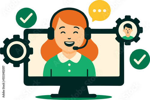 Cheerful customer support agent offering technical assistance online