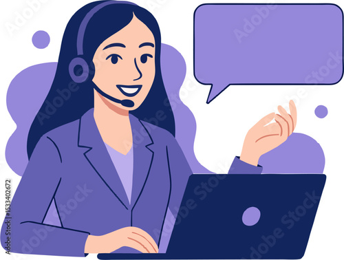 Cheerful support agent with headset and laptop