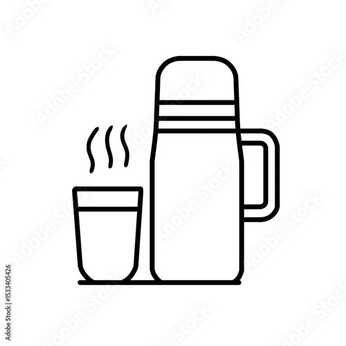 Sketches of thermos and coffee, for icon and logo design and stickers