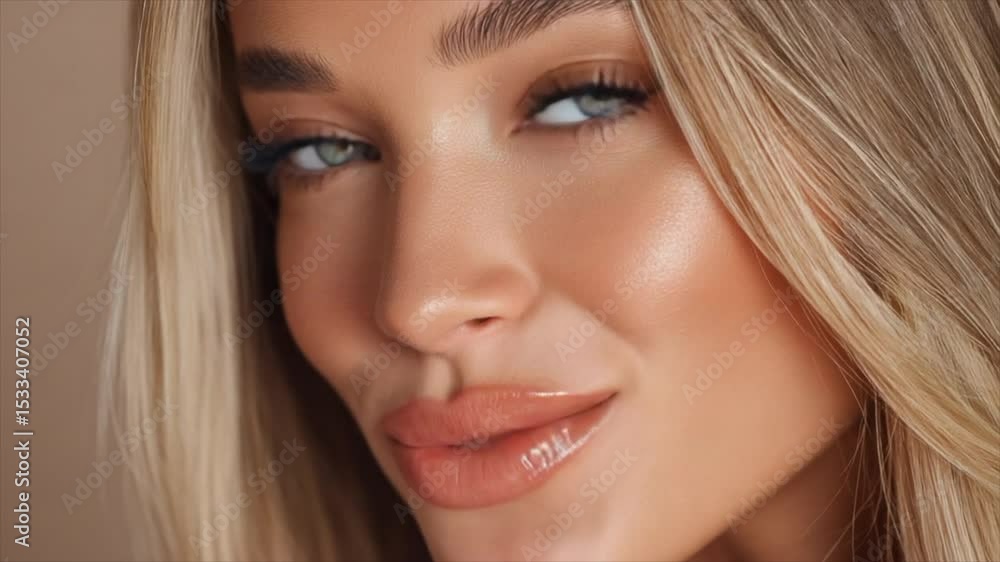 Beautiful tan skin caucasian model with long sleek blonde hair Beautiful tan skin caucasian model with long sleek blonde hair