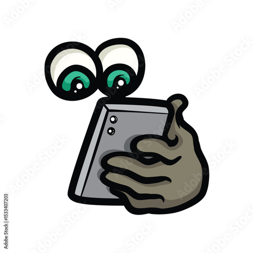 Eyeball seeing smartphone cartoon vector illustration