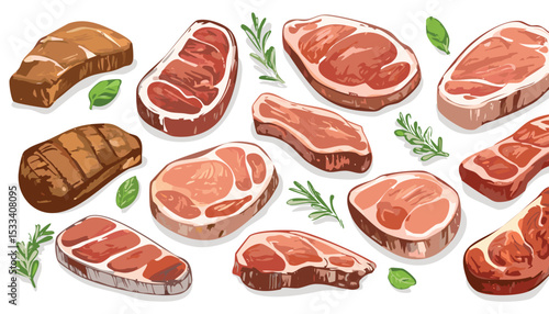Hand-Drawn Steak Sketch Collection – Vintage Meat Cuts Illustration Set for Butchery or Menu Design